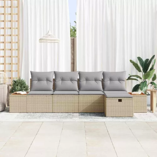  Kerti Kanapé Szett párnával 5 pcs Bézs Poli rattan