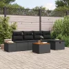 Kerti Kanapé Szett párnával 6 pcs Fekete Poli rattan
