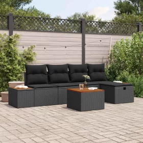  Kerti Kanapé Szett párnával 6 pcs Fekete Poli rattan
