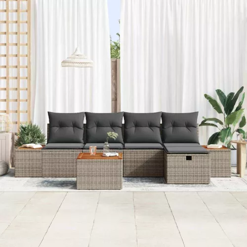  Kerti Kanapé Szett párnával 6 pcs Szürke Poli rattan