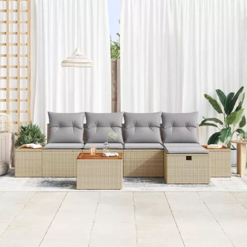  Kerti Kanapé Szett párnával 6 pcs Bézs Poli rattan