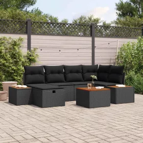    Kerti Kanapé Szett 7 pcs Fekete 55 x 62 x 69 cm Poli rattan