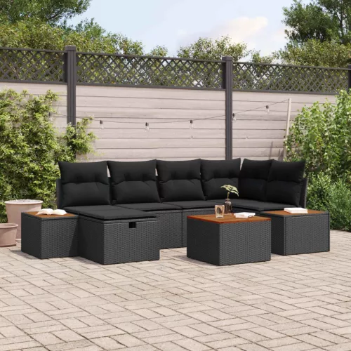  Kerti Kanapé Szett 7 pcs Fekete 55 x 62 x 69 cm Poli rattan