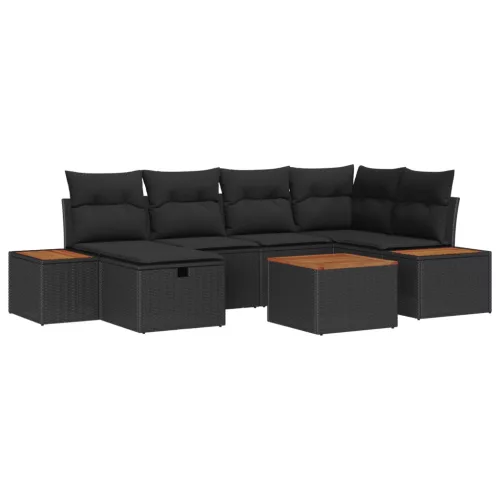  Kerti Kanapé Szett 7 pcs Fekete 55 x 62 x 69 cm Poli rattan