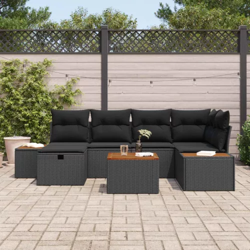  Kerti Kanapé Szett 7 pcs Fekete 55 x 62 x 69 cm Poli rattan