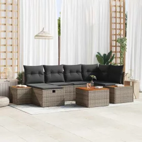    Kerti Kanapé Szett 7 pcs Szürke 55 x 62 x 69 cm Poli rattan