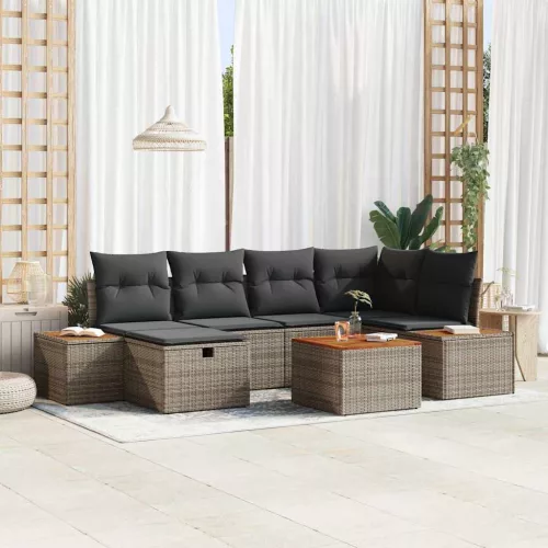  Kerti Kanapé Szett 7 pcs Szürke 55 x 62 x 69 cm Poli rattan