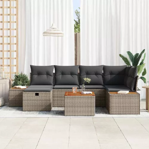  Kerti Kanapé Szett 7 pcs Szürke 55 x 62 x 69 cm Poli rattan