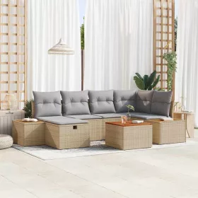  Kerti Kanapé Szett 7 pcs Bézs 55 x 62 x 69 cm Poli rattan