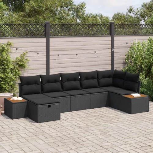  Kerti Kanapé Szett párnával 7 pcs Fekete Poli rattan