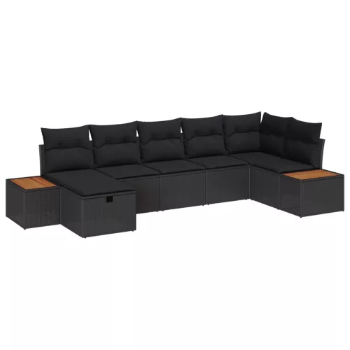  Kerti Kanapé Szett párnával 7 pcs Fekete Poli rattan