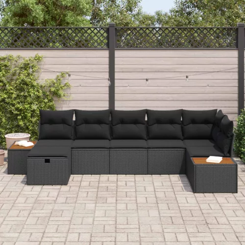  Kerti Kanapé Szett párnával 7 pcs Fekete Poli rattan