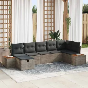  Kerti Kanapé Szett párnával 7 pcs Szürke Poli rattan