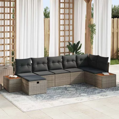  Kerti Kanapé Szett párnával 7 pcs Szürke Poli rattan