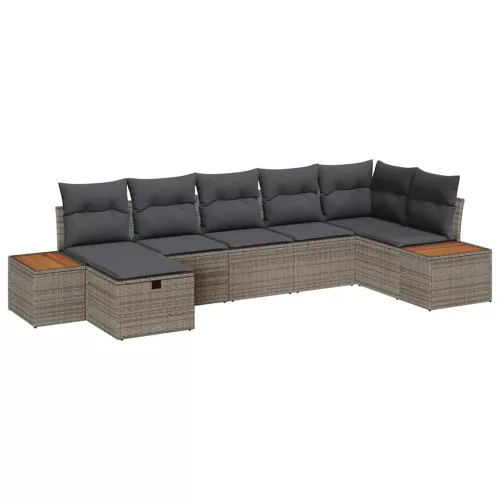  Kerti Kanapé Szett párnával 7 pcs Szürke Poli rattan