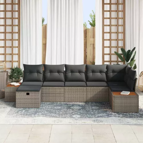  Kerti Kanapé Szett párnával 7 pcs Szürke Poli rattan