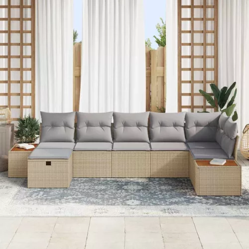  Kerti Kanapé Szett párnával 7 pcs Bézs Poli rattan