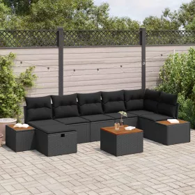  Kerti Kanapé Szett párnával 8 pcs Fekete Poli rattan