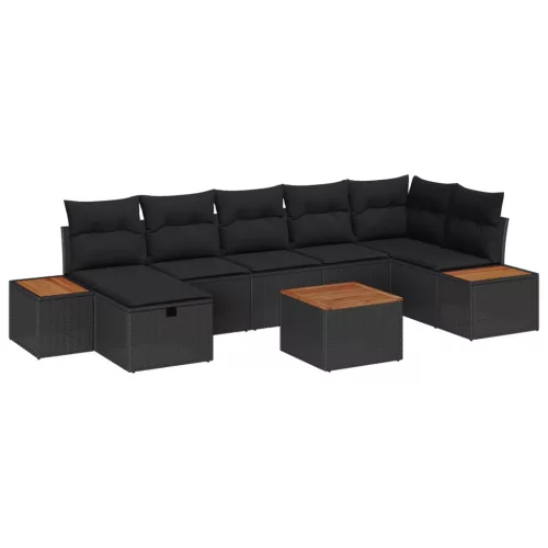  Kerti Kanapé Szett párnával 8 pcs Fekete Poli rattan