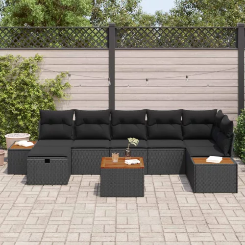  Kerti Kanapé Szett párnával 8 pcs Fekete Poli rattan