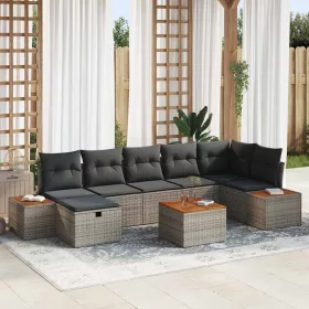  Kerti Kanapé Szett párnával 8 pcs Szürke Poli rattan