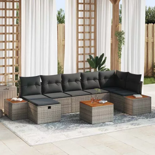  Kerti Kanapé Szett párnával 8 pcs Szürke Poli rattan