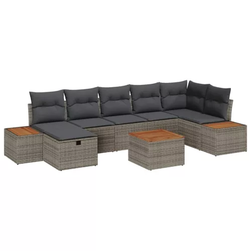  Kerti Kanapé Szett párnával 8 pcs Szürke Poli rattan