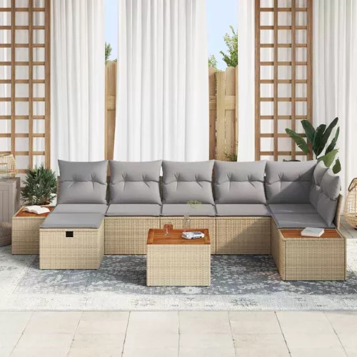  Kerti Kanapé Szett párnával 8 pcs Bézs Poli rattan