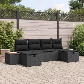    Kerti Kanapé Szett 6 pcs Fekete 55 x 62 x 69 cm Poli rattan