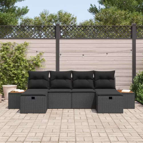  Kerti Kanapé Szett 6 pcs Fekete 55 x 62 x 69 cm Poli rattan