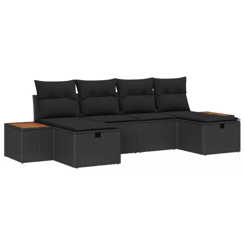  Kerti Kanapé Szett 6 pcs Fekete 55 x 62 x 69 cm Poli rattan