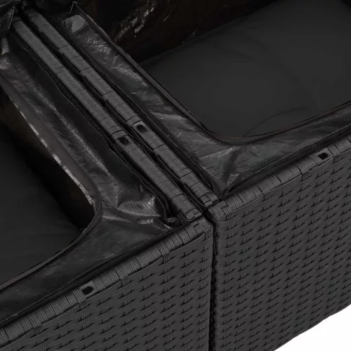  Kerti Kanapé Szett párnával tárolóval Fekete polirattan
