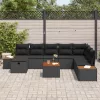  Kerti Kanapé Szett párnával 9 pcs Fekete Poli rattan