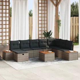  Kerti Kanapé Szett párnával 9 pcs Szürke Poli rattan