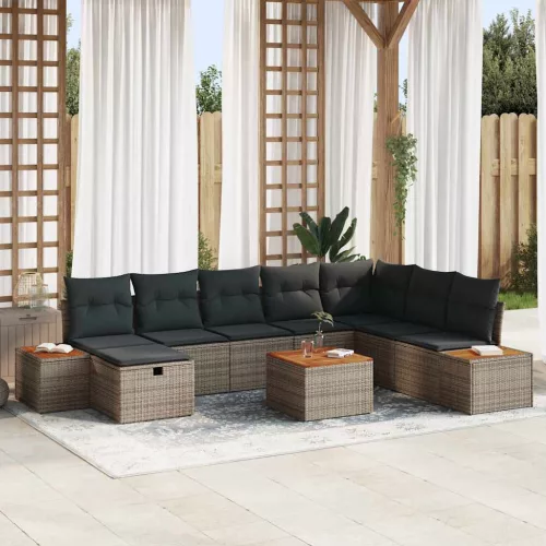  Kerti Kanapé Szett párnával 9 pcs Szürke Poli rattan