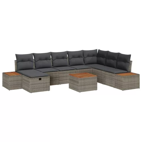  Kerti Kanapé Szett párnával 9 pcs Szürke Poli rattan
