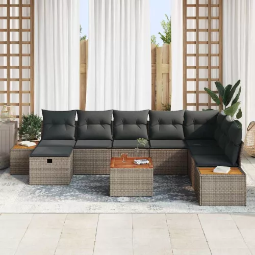  Kerti Kanapé Szett párnával 9 pcs Szürke Poli rattan
