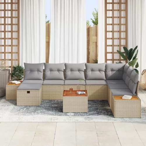  Kerti Kanapé Szett párnával 9 pcs Bézs Poli rattan