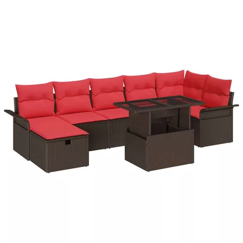  Kerti Kanapé Szett párnával tárolóval 8 pcs Barna Poli rattan