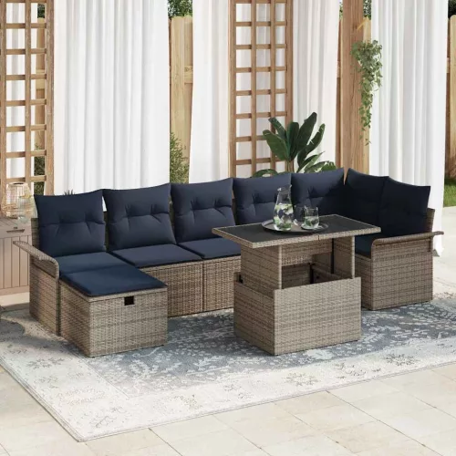  Kerti Kanapé Szett párnával tárolóval 8 pcs Szürke Poli rattan