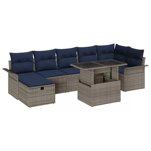  Kerti Kanapé Szett párnával tárolóval 8 pcs Szürke Poli rattan