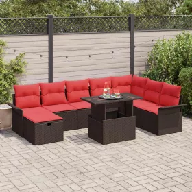    Kerti Kanapé Szett párnával tárolóval 9 pcs Barna Poli rattan
