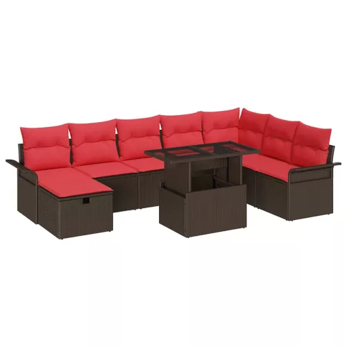  Kerti Kanapé Szett párnával tárolóval 9 pcs Barna Poli rattan