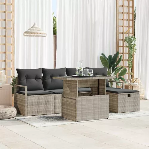  Kerti Kanapé Szett párnával 6 pcs Világosszürke Poli rattan