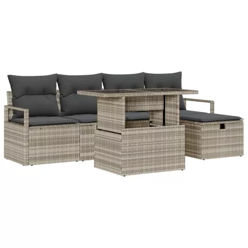  Kerti Kanapé Szett párnával 6 pcs Világosszürke Poli rattan