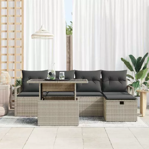  Kerti Kanapé Szett párnával 6 pcs Világosszürke Poli rattan