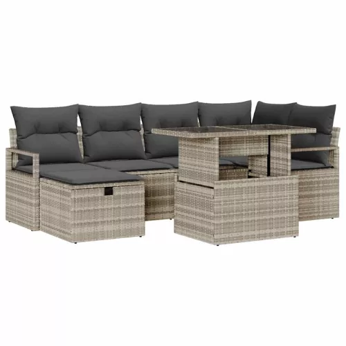  Kerti Kanapé Szett párnával 7 pcs Világosszürke Poli rattan