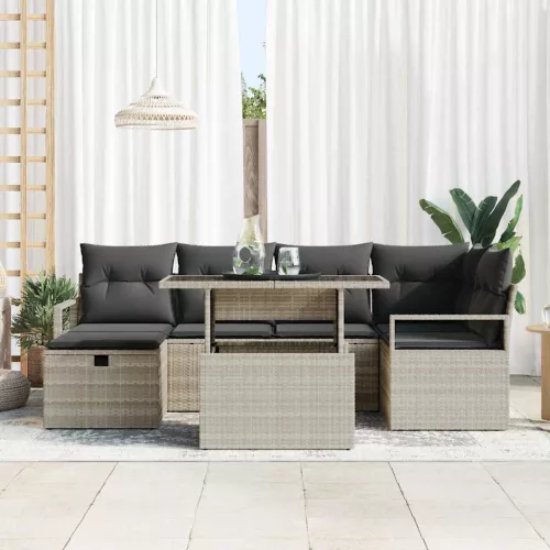  Kerti Kanapé Szett párnával 7 pcs Világosszürke Poli rattan