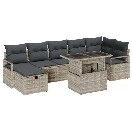  Kerti Kanapé Szett párnával 8 pcs Világosszürke Poli rattan