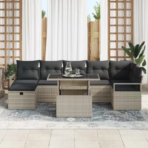  Kerti Kanapé Szett párnával 8 pcs Világosszürke Poli rattan